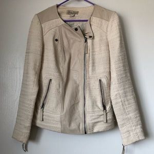 Lucky Brand Cream Leather + Fabric Jacket